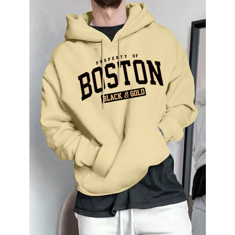Sweat-shirt à capuche Boston Letter, nouveau motif imprimé, style académique, décontracté, à manches longues, avec poches kangourou, design classique