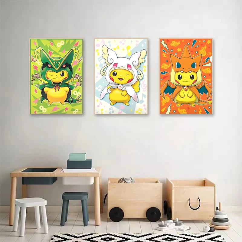 Japanese Anime Pokemon Canvas Painting Pikachu Cartoon Poster Print Mural Pictures Wall Art Living Room Home Decor Gifts Cuadros