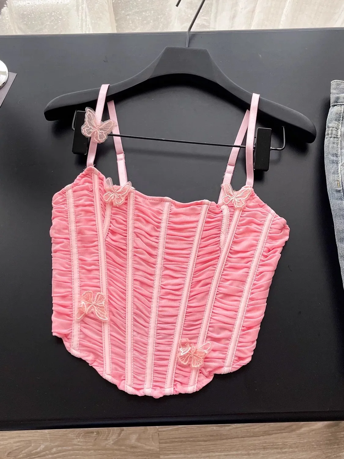 

Sweet French 3D butterfly camisole, cute pleated fashion vest, perfect for elegant tea parties, parties, and evening wear.