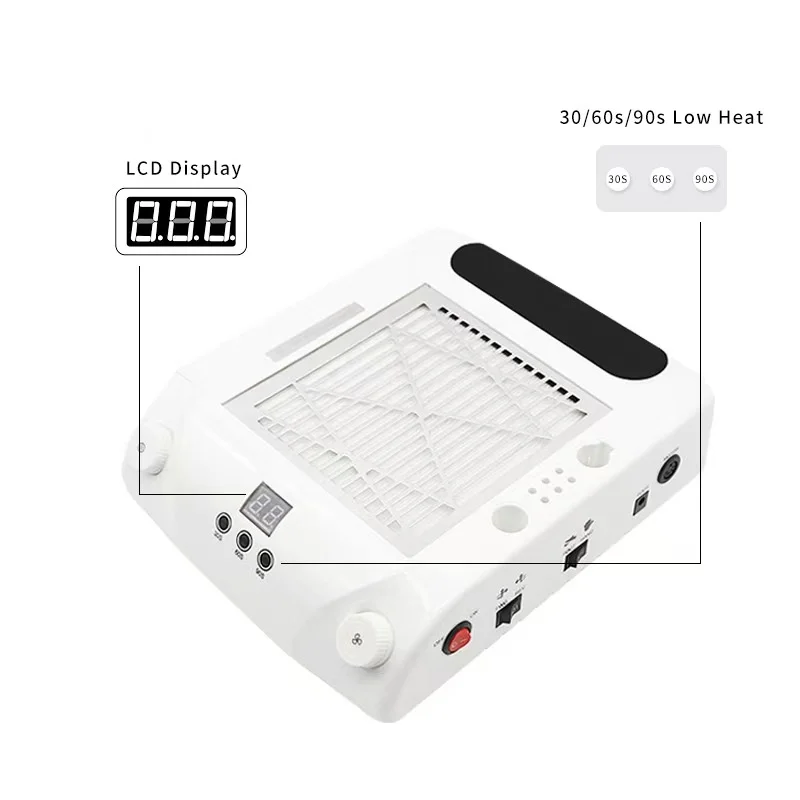 آلة أظافر متعددة الوظائف، مصباح العلاج بالضوء، مصباح أظافر، مبرد أظافر، مكنسة كهربائية، مصباح إضاءة، صندوق تخزين، وسادة يدوية