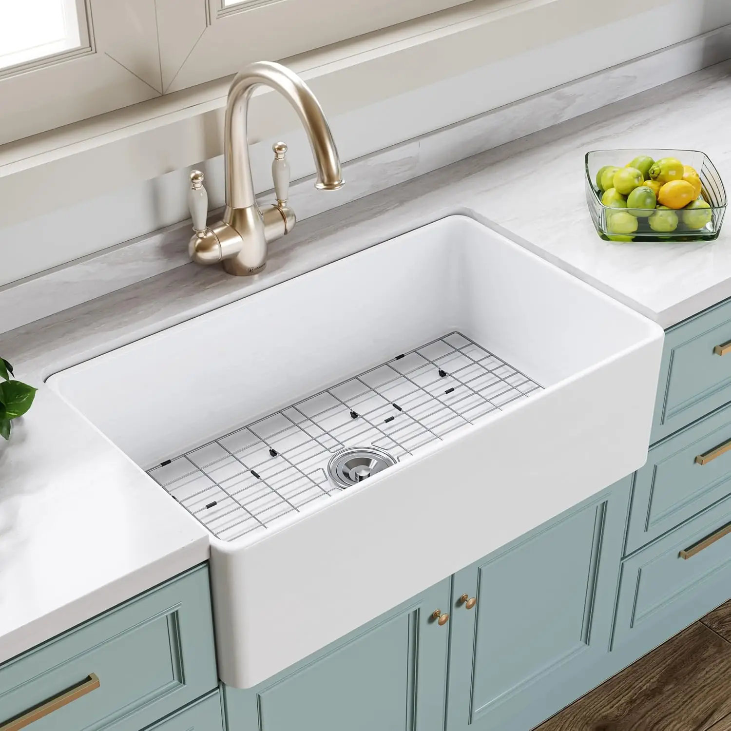 33 Inch Farmhouse Kitchen Sink, Apron Front Single Bowl Sink, Ceramic Porcelain Fireclay Sink for kitchen