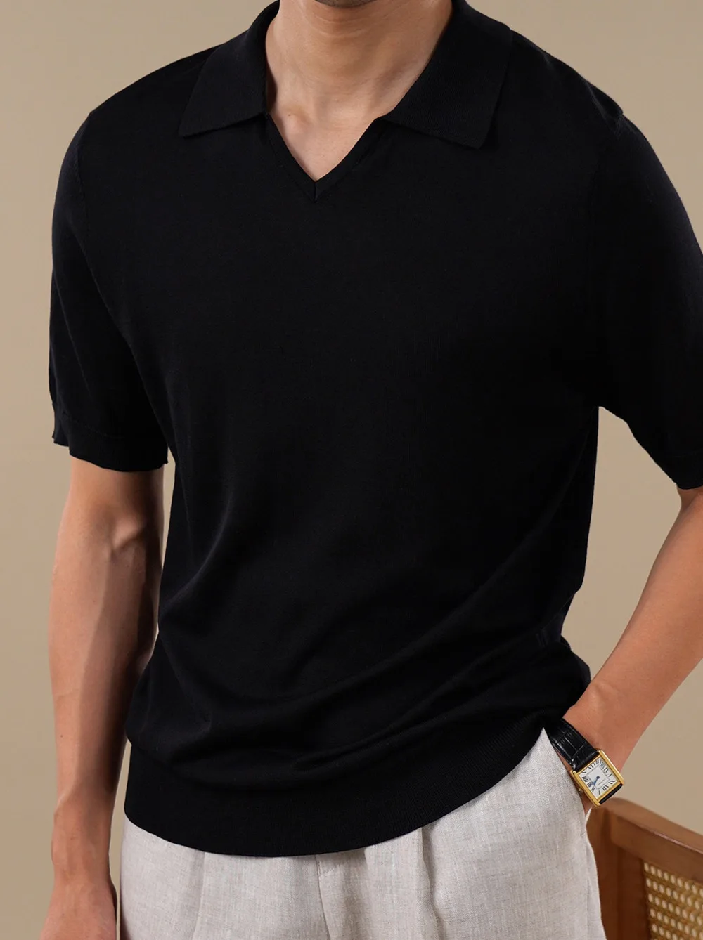 Men Polo Shirt Short Sleeve Cooling Acetate Mulberry Silk Lightweight Polo Shirt Men Summer Breathable Casual Business Knitwear