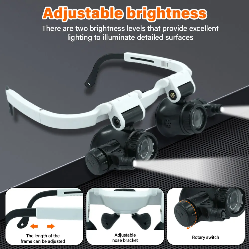 Vente chaude portant des lunettes loupe 8X 15X 23X 2LED loupe professionnelle lunettes pour la lecture bijoutiers réparation
