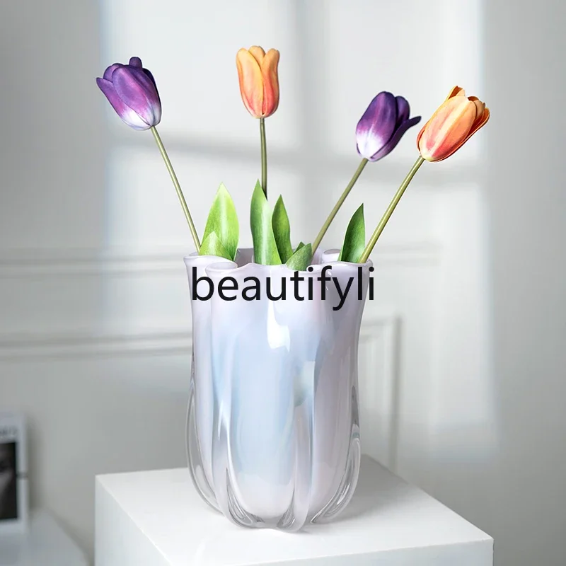 Cream cabbage glazed Fenton vase light luxury high sense water raising flowers villa floral ornaments high sense