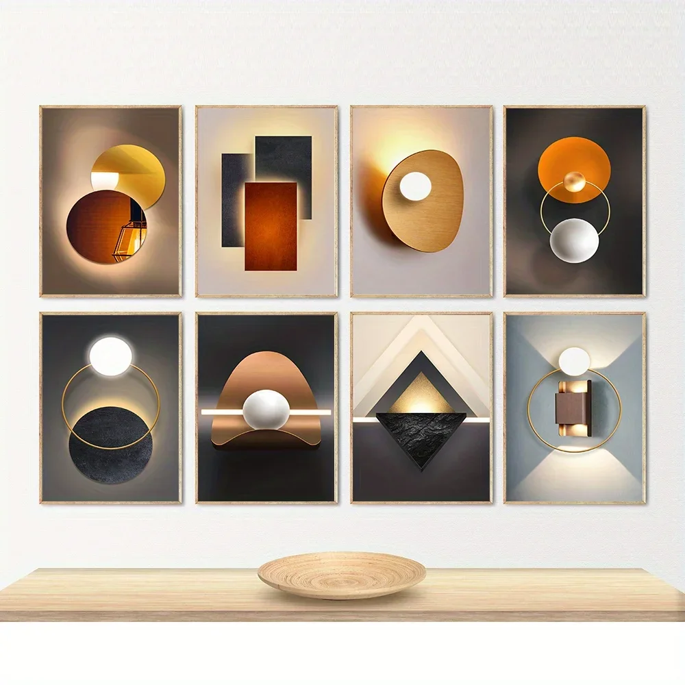 Modern Minimalist Geometric Canvas Painting Orange Wall Art Metal Circle Prints Luxury Wall Art Posters For Home Decor