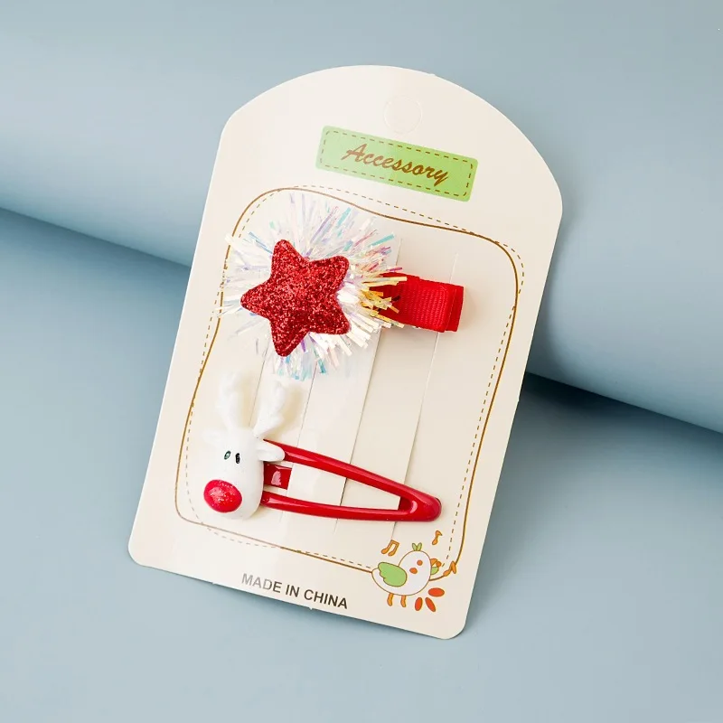 Christmas Hair Clips Collection for Kids with Reindeer Snowman Tree Cute Resin Durable Lightweight Red Green Party Gift