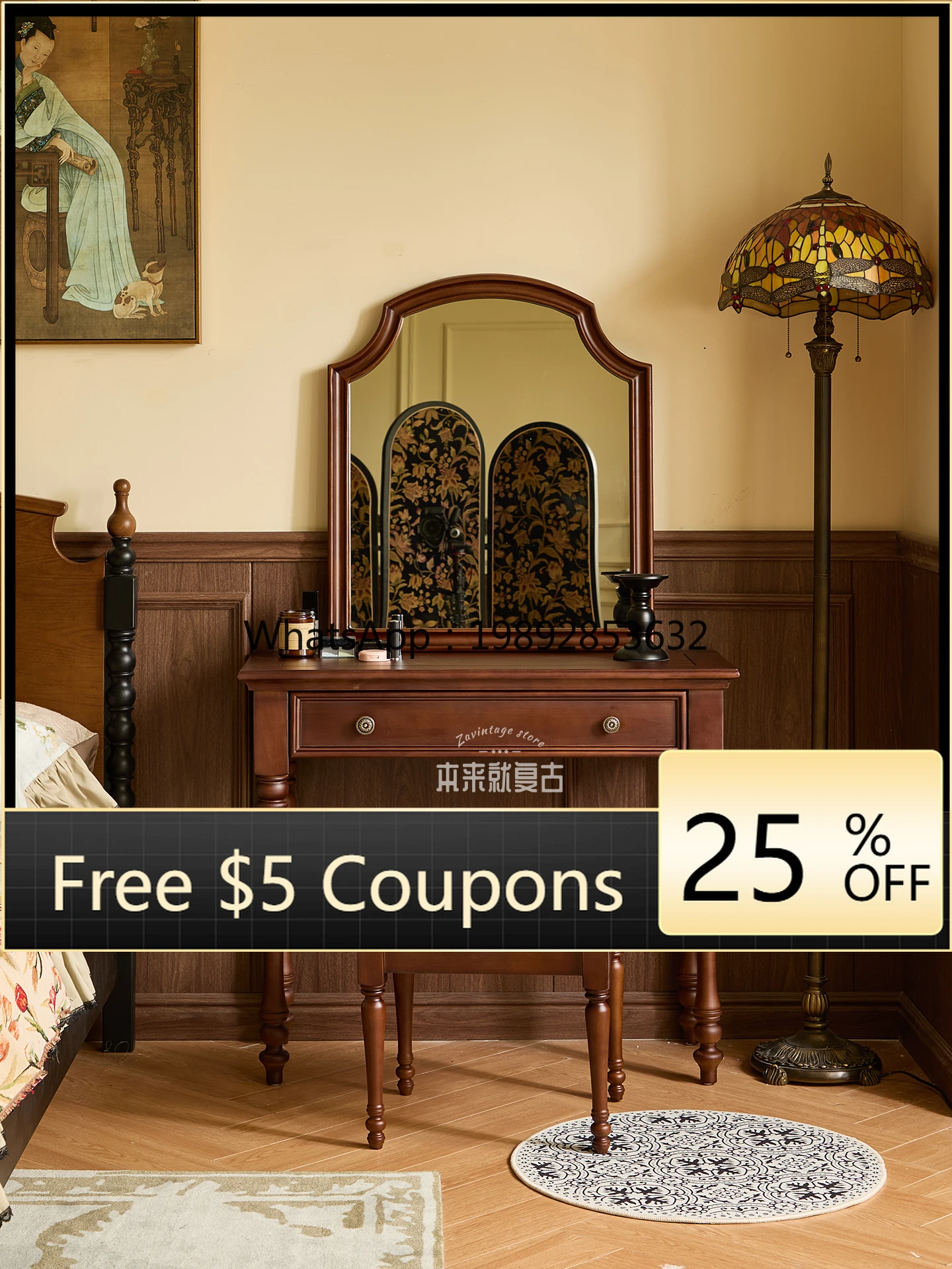 

YFY Retro/Aspen Dressing Table/French Retro Solid Wood Dressing Table American Small Apartment Bedroom Makeup Table