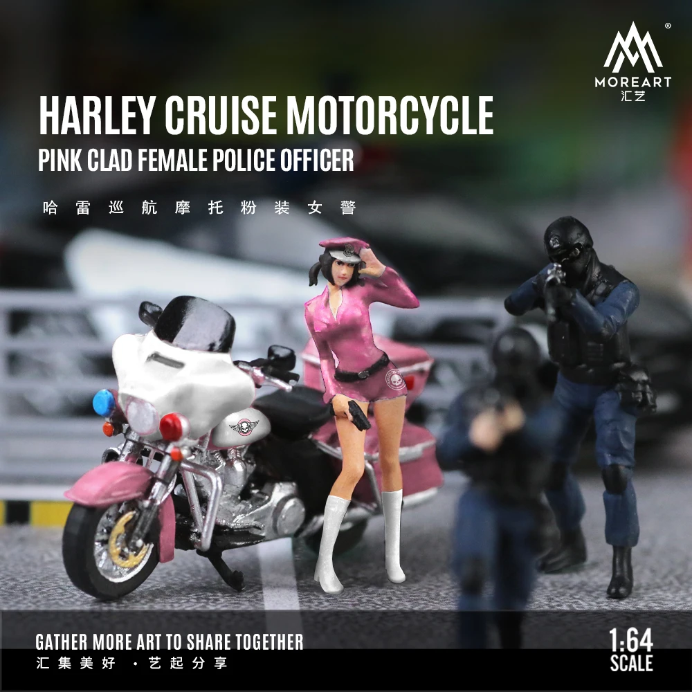 TimeMicro&MoreArt 1:64 Harley Cruiser Pink Cop resin action figure set