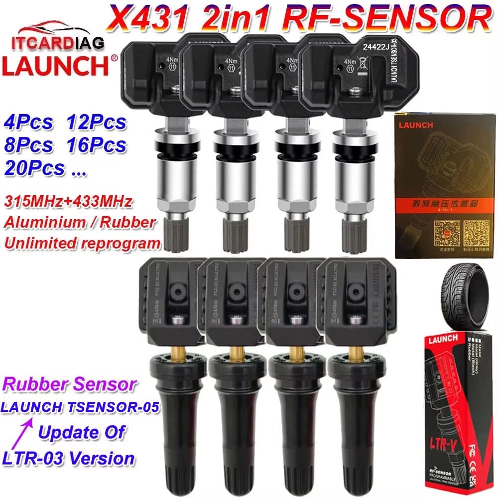 LAUNCH X431 Sensor 2 in 1 RF-Sensor 315MHz/433MHz TPMS Tire Repair Tools Scanner TSGUN Tire Pressure Sensors Tester Programming