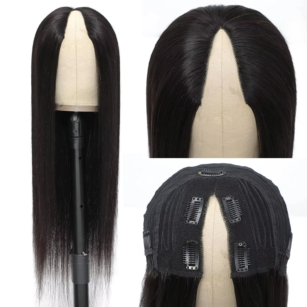 Full Machine V Part Straight Human Hair Wigs Remy Hair Brazilian Natural Color No Leave Out Upgrade Wigs 12-32 Inches