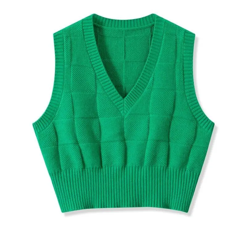 

Модный женский вязаный свитер-жилет с V-образным вырезом, однотонный, универсальный, осенний, от известного бренда