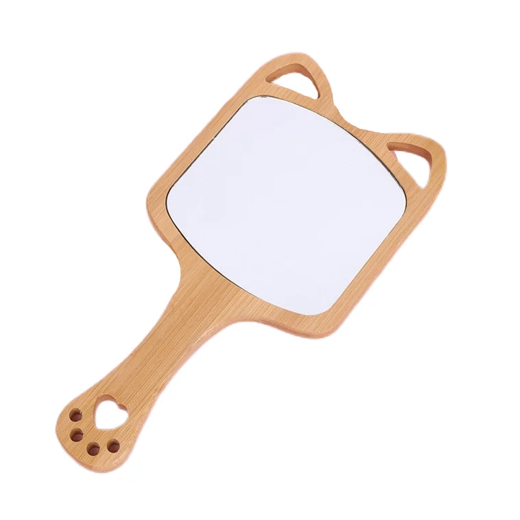 Handheld Wooden Bear Makeup Mirror Custom Logo Irregular Vanity Mirror With Handle Portable Cosmetic Mirror