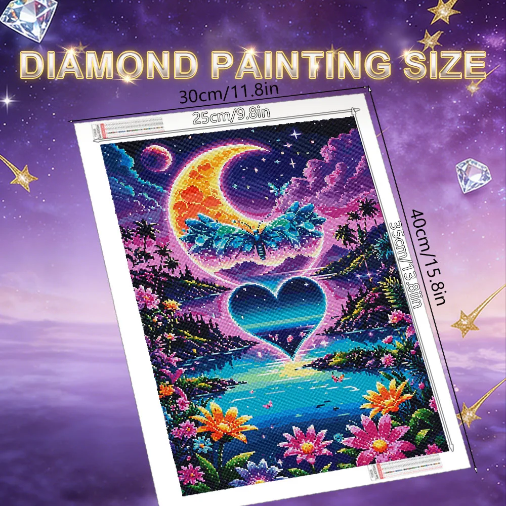 HUACAN Diamond Painting Kits Heart Moon Landsscape Diamond Mosaic 5d Lake River Fantasy Nature Diy Full Kits Rhinestones