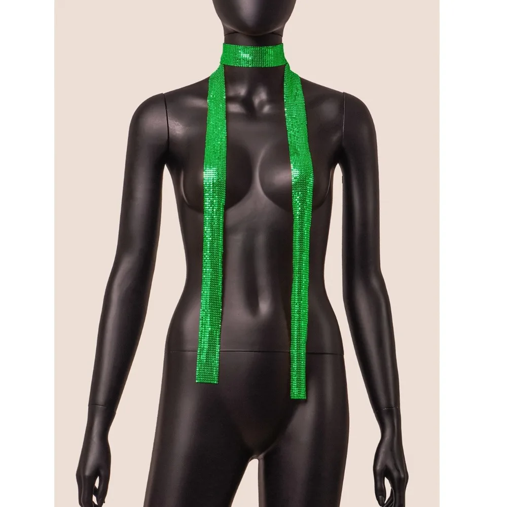 Fashion Aesthetic Sequin Scarf Aluminium Alloy Long Thin Glittering Bling Neckerchief Punk Sexy Cool Slender Scarf Ladies