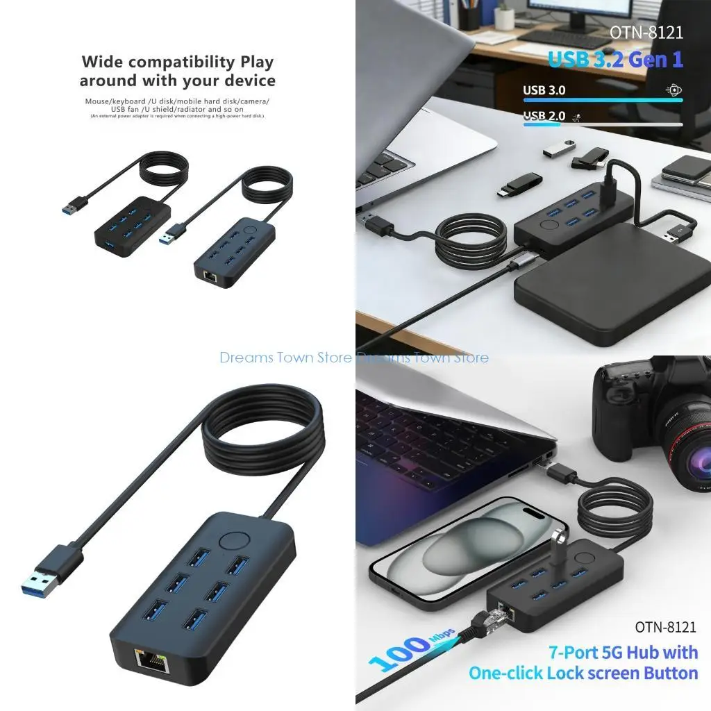HX6A Efficient USB3.0 Splitter USB Docking Station With Single Button Lock And Multi Device Compatibility USB/Rj45