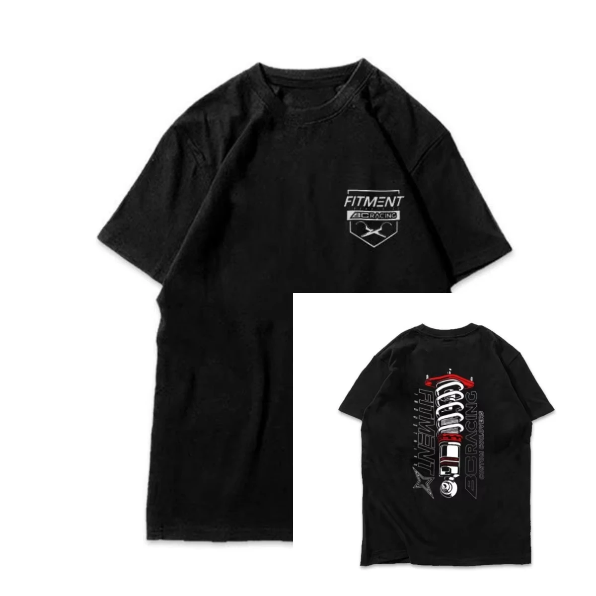 Camiseta de coche modificada BC de algodón de talla grande para hombre con absorción de impactos y dientes retorcidos camiseta de moda con estampado Hellaflush