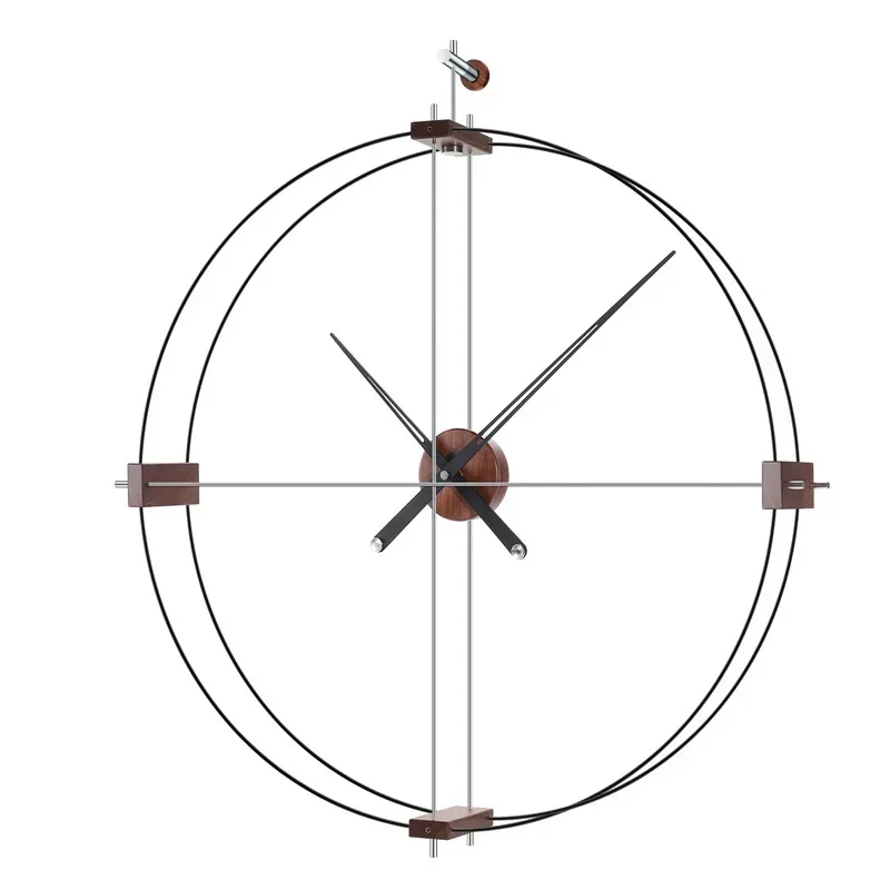 Minimalist Spain Brass Walnut Copper Luxury Home Creative Decorate Big Double Circle Nordic Wall Clock