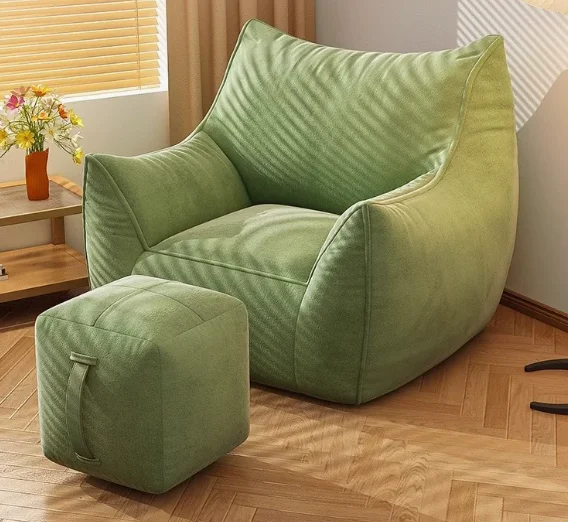 #Single Seat Lazy Sofa with Ottoman Cat Scratch Resistant Leather Dove Velvet Fabric for Bedroom Balcony Tatami Leisure
