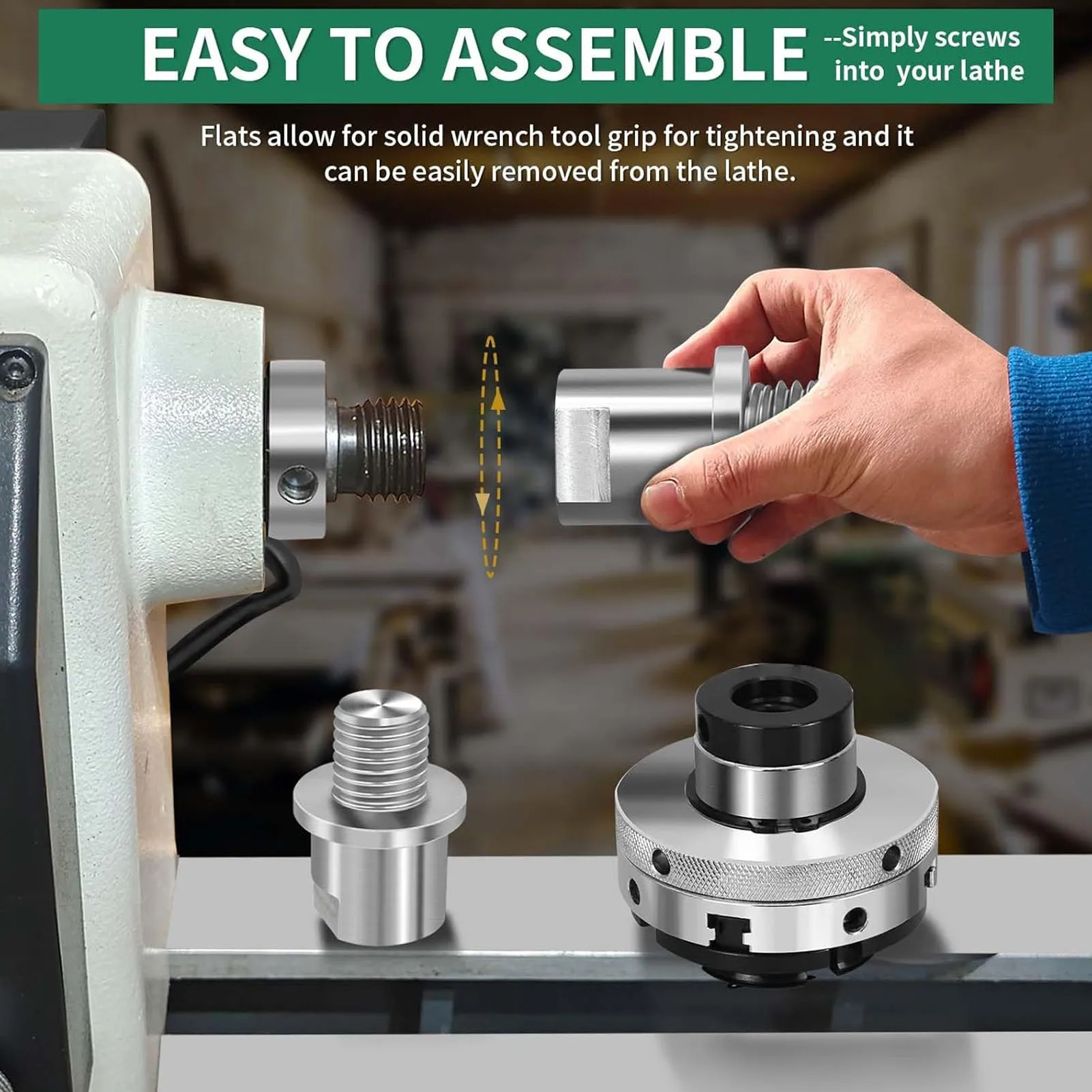 

Аксессуары для токарных станков Деревообрабатывающий токарный станок Адаптер шпинделя из легированной стали Мужской 1 дюйм 8TPI Женский адаптер с резьбой 3/4 дюйма 10TPI