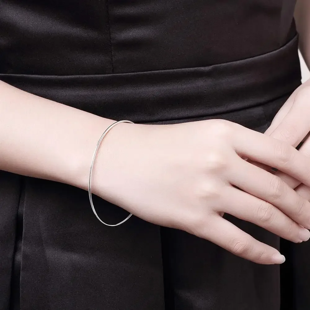 Women 925 Sterling Silver fine Simple circle bangle bracelet Fashion Party Popular brands Jewelry girl student Christmas gifts