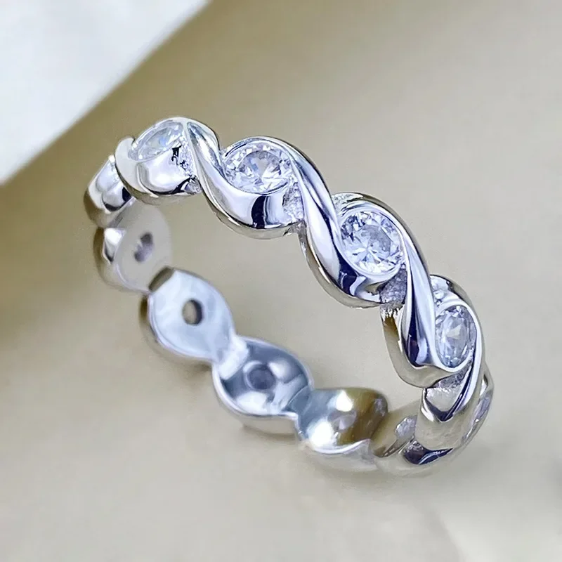 2024 S925 sterling silver zircon inlaid personalized row ring High grade Fried Dough Twists fashion ring hot for women