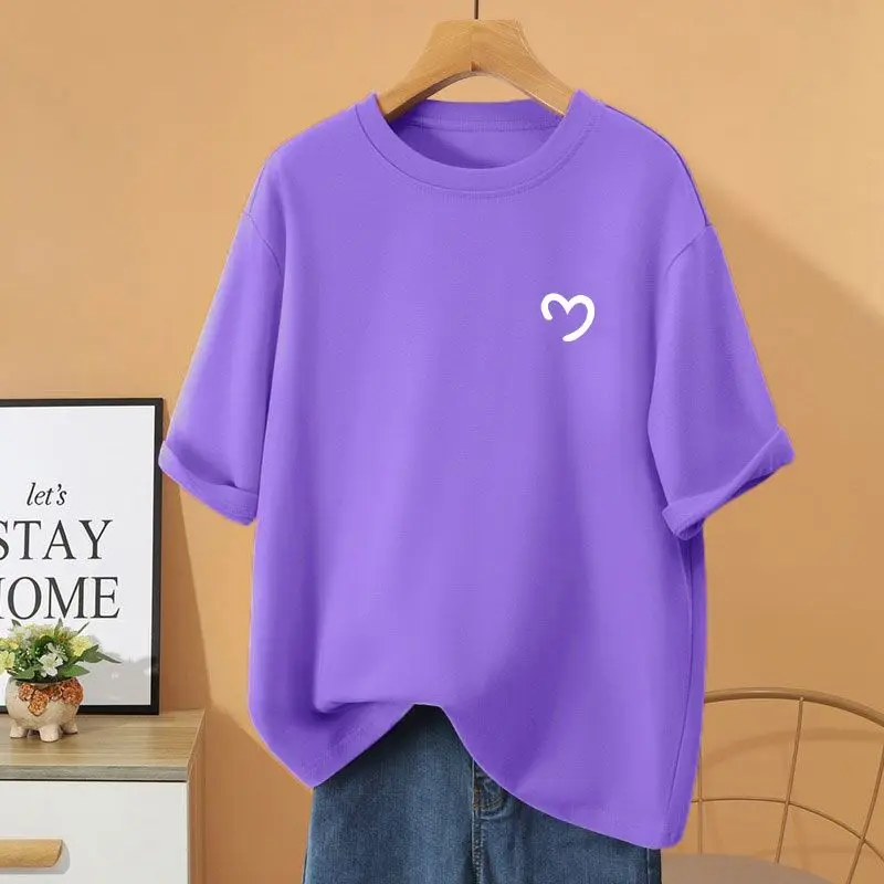 Summer Vintage O-neck Loose Casual Tops, Women Clothing 100% Cotton Cartoon Printed T-shirt, Fashion Short Sleeve Pullovers