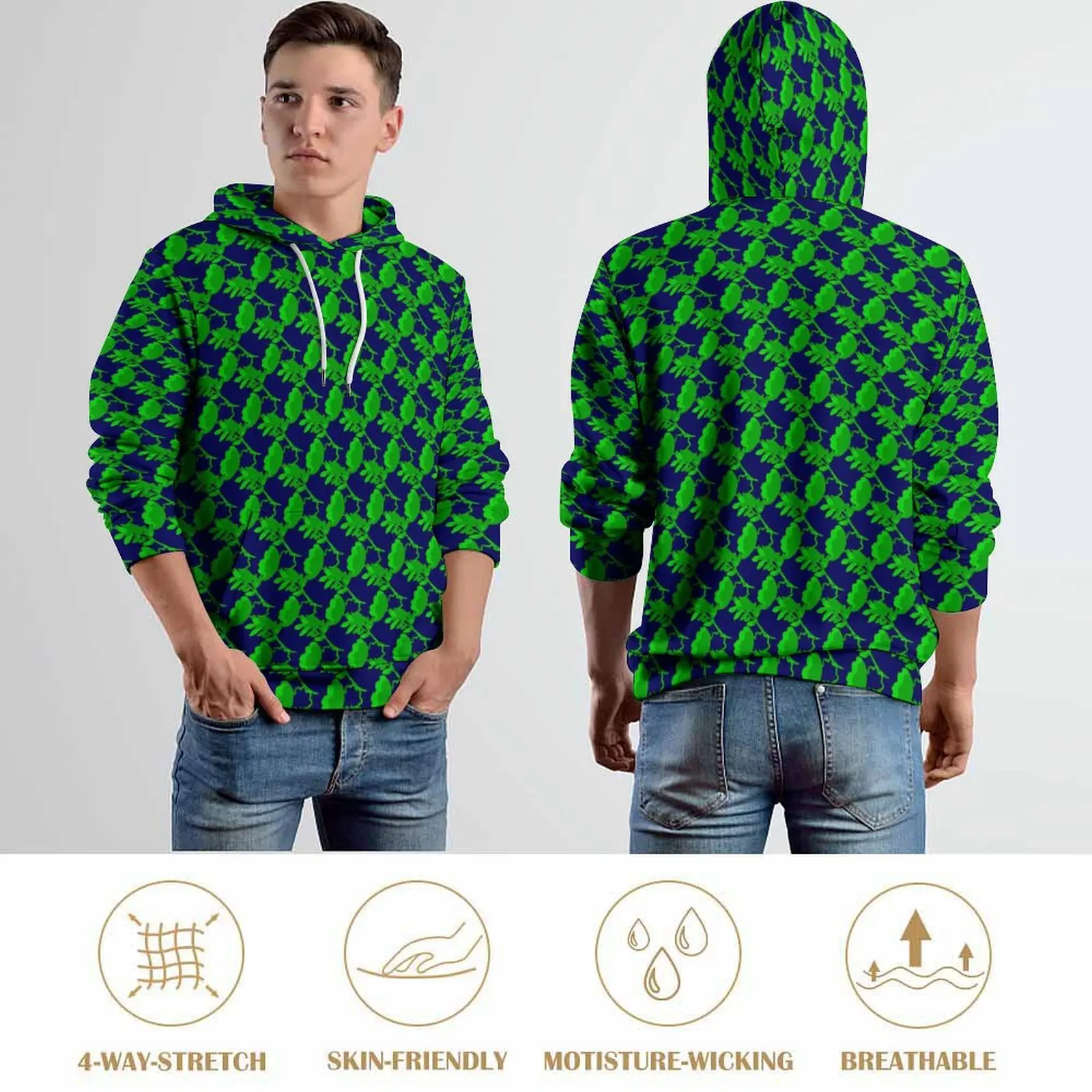 Sudaderas con capucha informales con estampado de plantas, ropa de calle Kawaii de manga larga con hojas verdes, diseño de gran tamaño, otoño