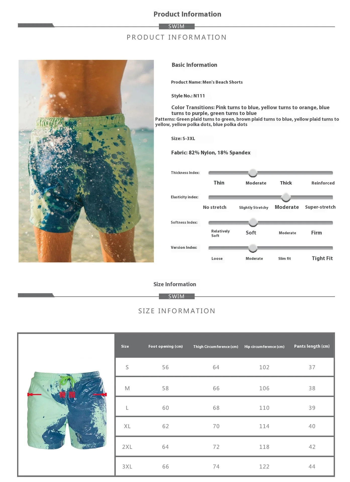 Nieuwe dikke kleurveranderende zwembroek heren groot formaat sneldrogende strandshorts temperatuurgevoelige zwemkleding plus UV-bescherming