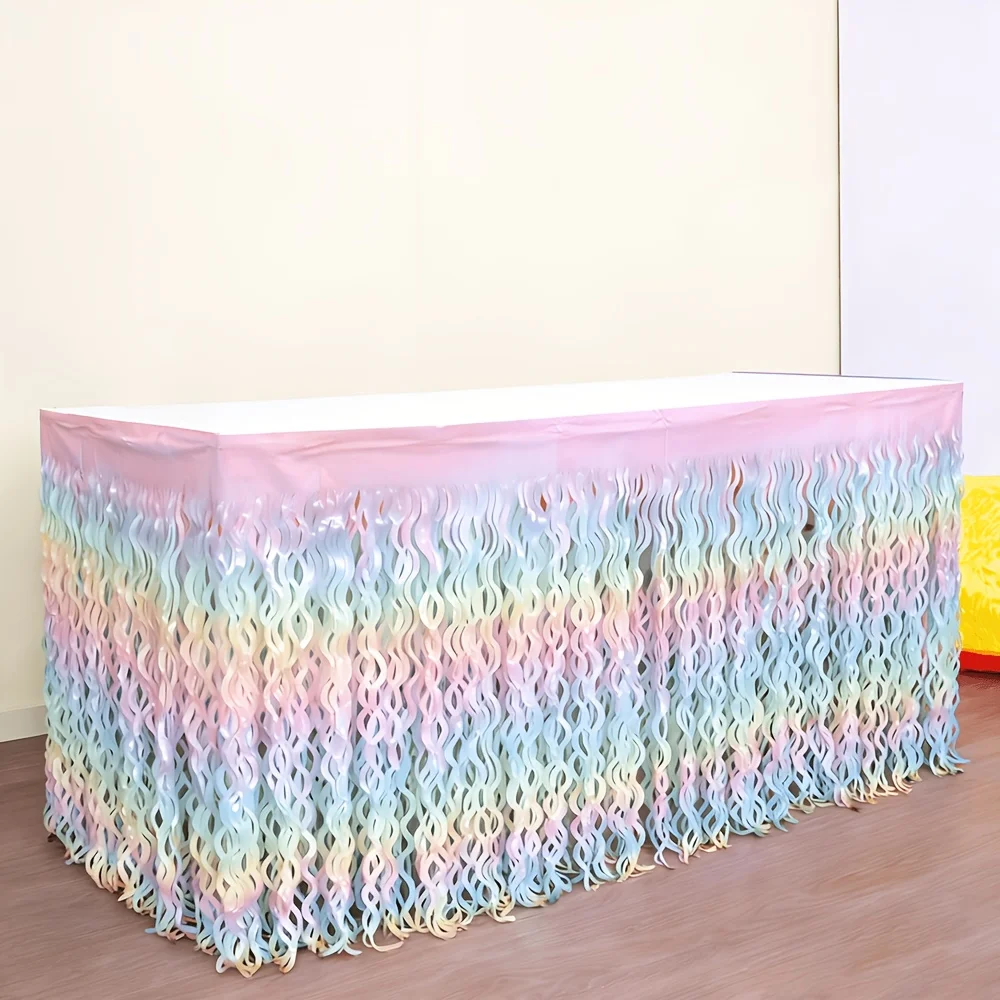 Disposable Table Skirt with a Rainbow Gradient Design, For Decorate Tables at Birthday Parties, Weddings, Gatherings, Measuring