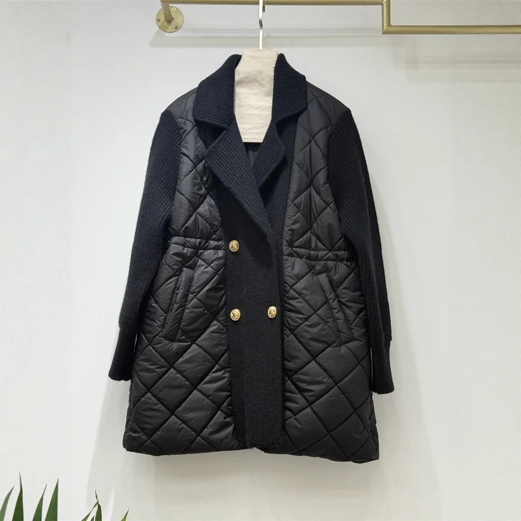

2025 Autumn/Winter New Women's Down Cotton Jacket Knitted Splicing Strap Cotton Jacket
