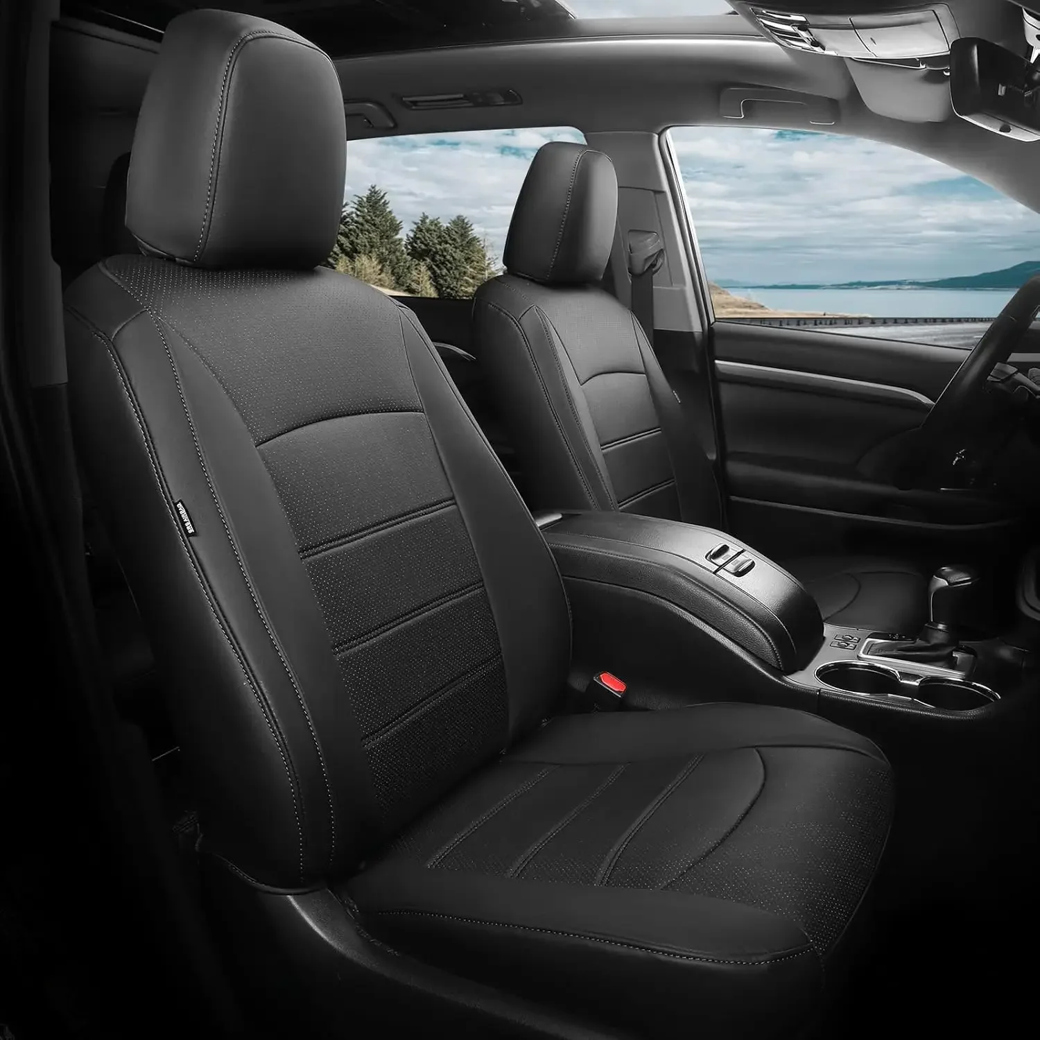 

Car Seat Covers for Toyota Highlander 2014 2015 2016 2017 2018 2019 7 Seats Full Set Faux Leather, 3-Row Second Row Captain