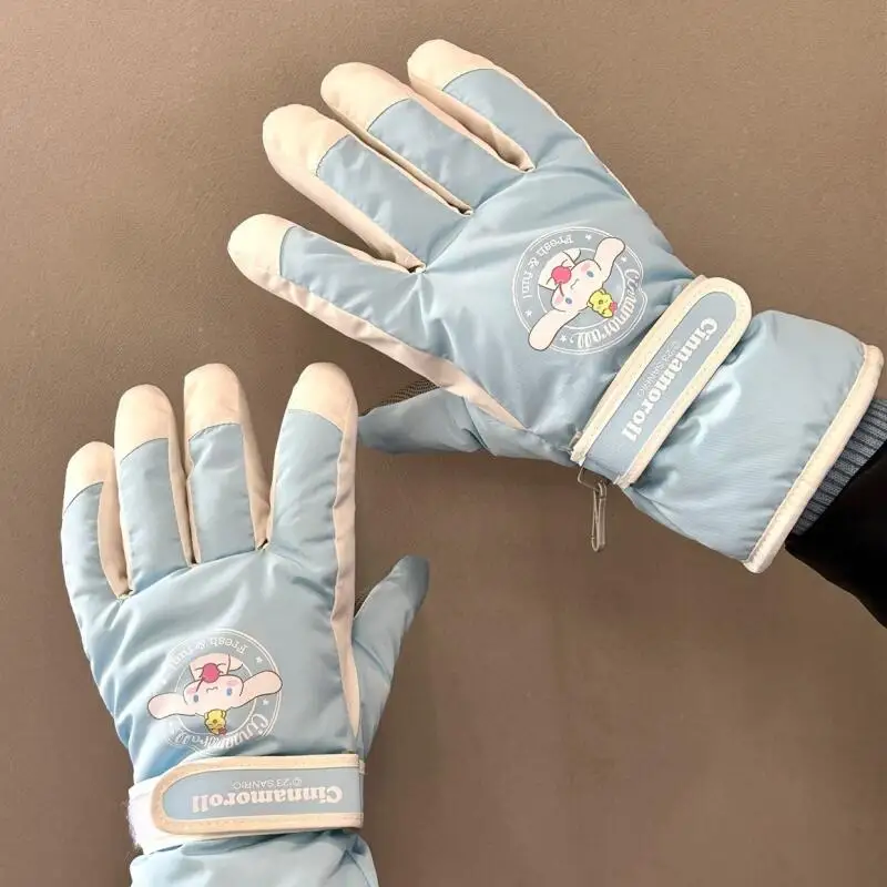 

Детские лыжные перчатки Hello Kitty Sanrio Cinnamoroll, зимние новые толстые теплые перчатки в стиле каваи с аниме для мальчиков и девочек, детский подарок