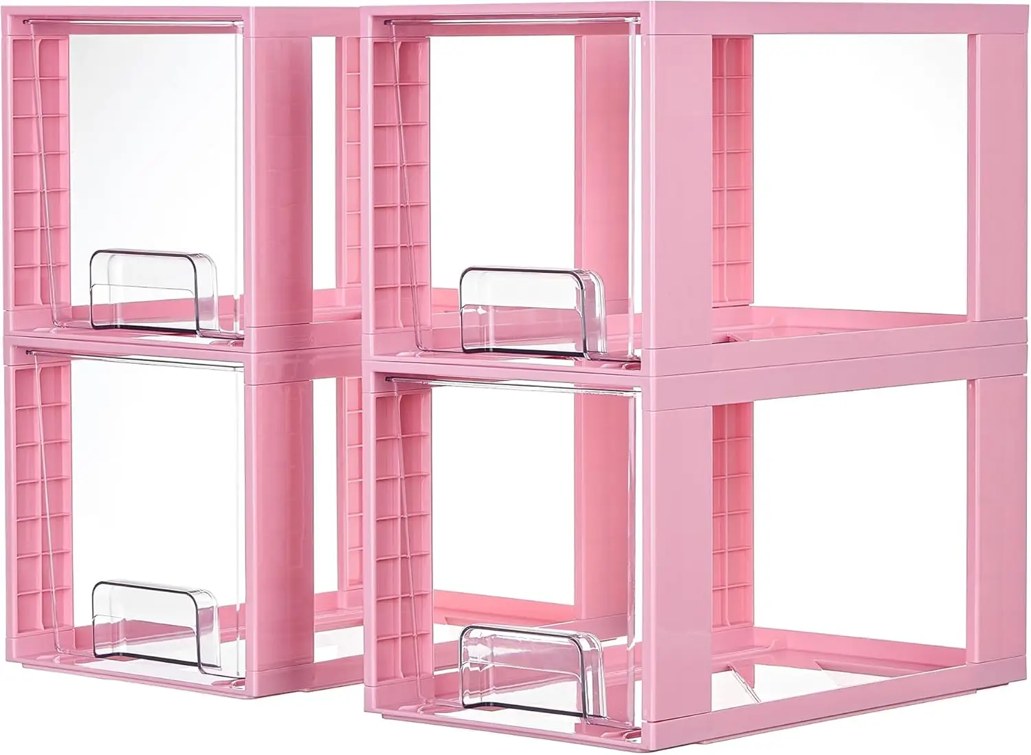 

4 Pack Large Stackable Storage Drawers,Pink,Easily Assemble Acrylic Bathroom Closet Un rsink Organizers and Storage,Pl