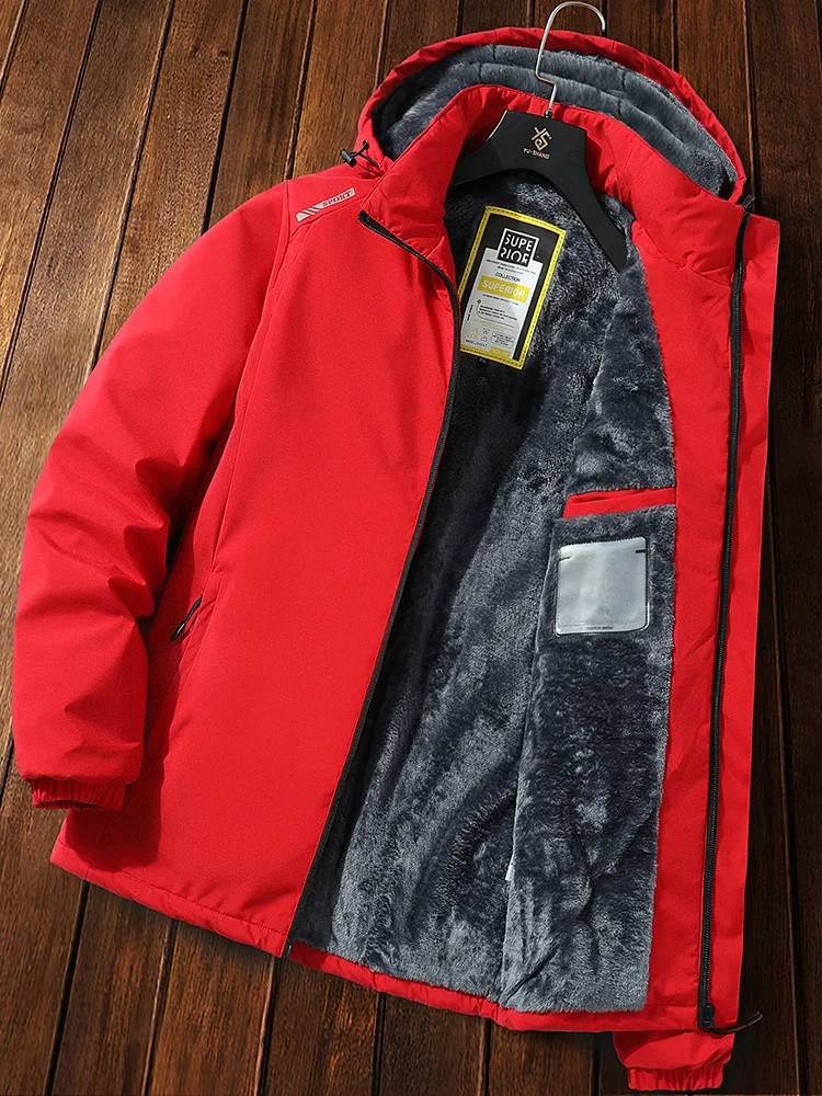 Men's Jacket Casual Outdoor Waterproof Mountaineering Camping Fishing Tooling Jacket Lining Fleece-lined Thickened Winter Coat