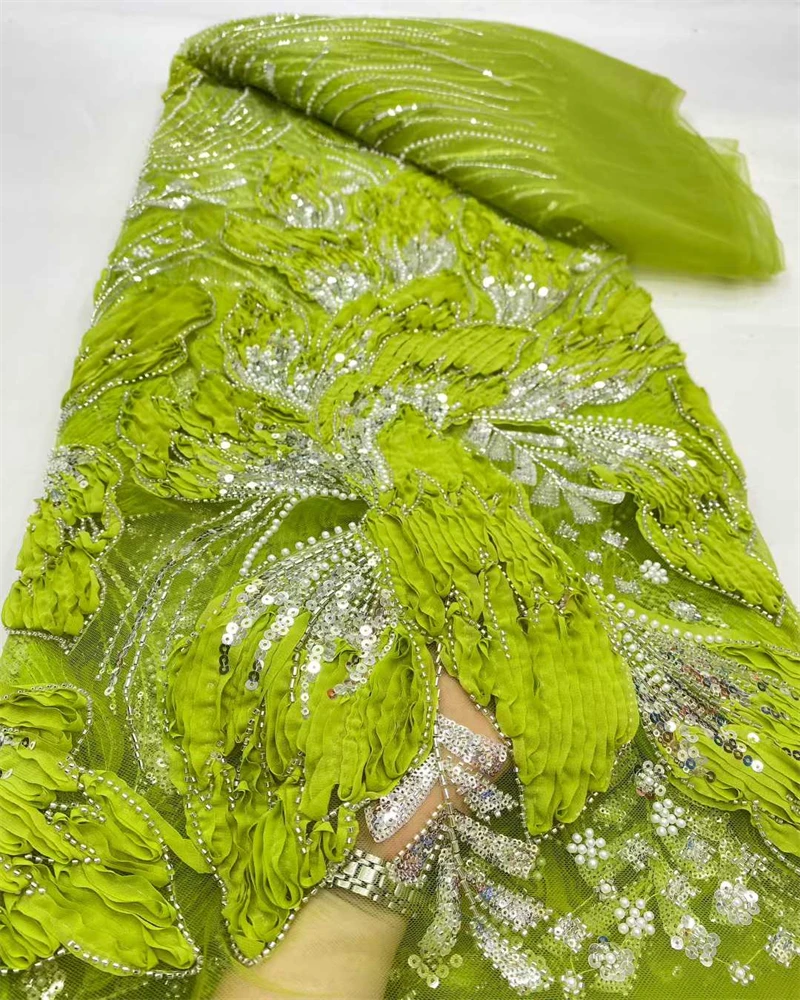 

Luxury Embroidery Lace Fabric with Sequins And Beads Net Wedding Gown Dress Fabric for Party Hot Selling