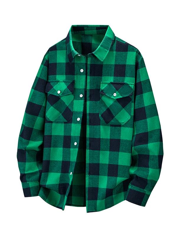 plus Size Men's Plaid Shirt Casual Long Sleeve Base Layer Loose Fit Autumn Spring Polyester Cotton Blend Comfortable Breathable