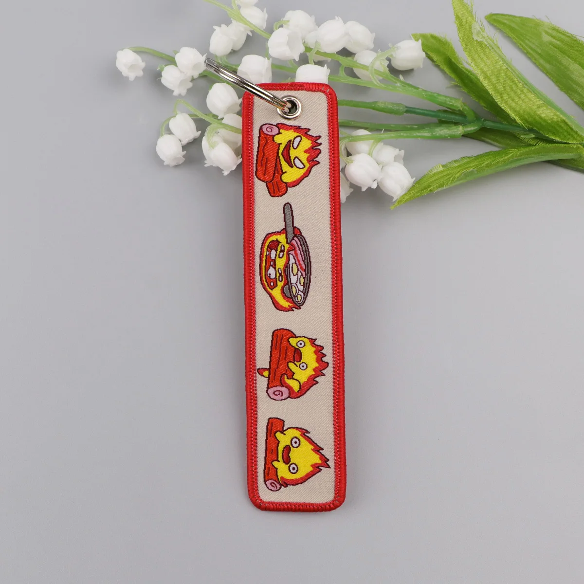 Anime Fire Embroidery Key Fobs Cute Key Tags Keychains for Motorcycles Cars Keyring Cosplay Accessories Bag Decoration Gifts