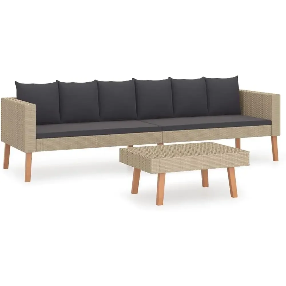 

4-Piece Outdoor Patio Lounge Set with Cushions - Durable PE Rattan Sofa and Coffee Table - Powder-Coated Steel Frame with Teak F