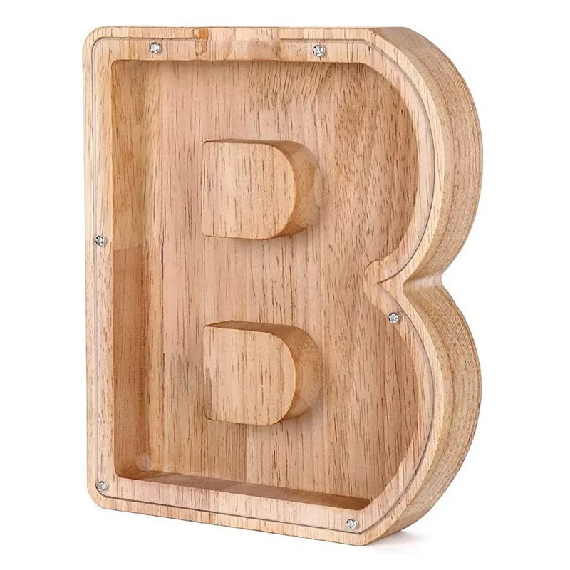 26 Letters Engels Spaarpot Houten Munt Geldbesparende Doos Jar Munten Opbergdoos Desktop Ornament Home Decor Ambachten Kerstcadeau