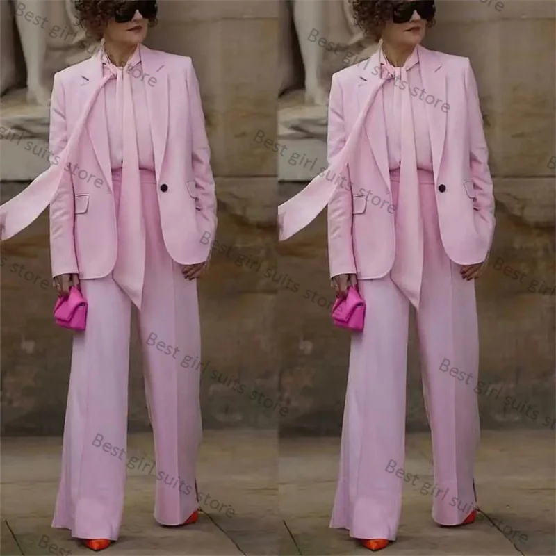 Pink Women Suit Set 2 Piece Blazer+Pants Formal Office Lady Cotton Jacket Customized Autumn Spring One Button Coat Prom Trousers