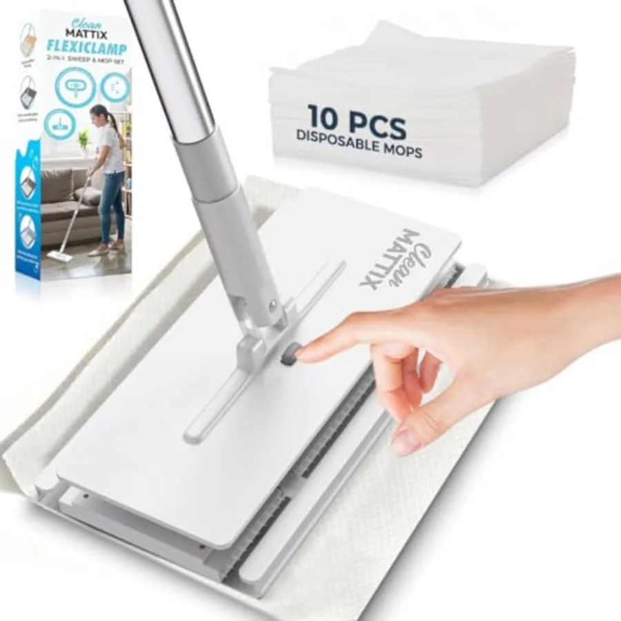 

FlexiClamp Sweep and Mop Kit - Compatible with Swiffer Pads, Durable Cleaning Tool for Hardwood, Tile, Marble and Laminate Floo