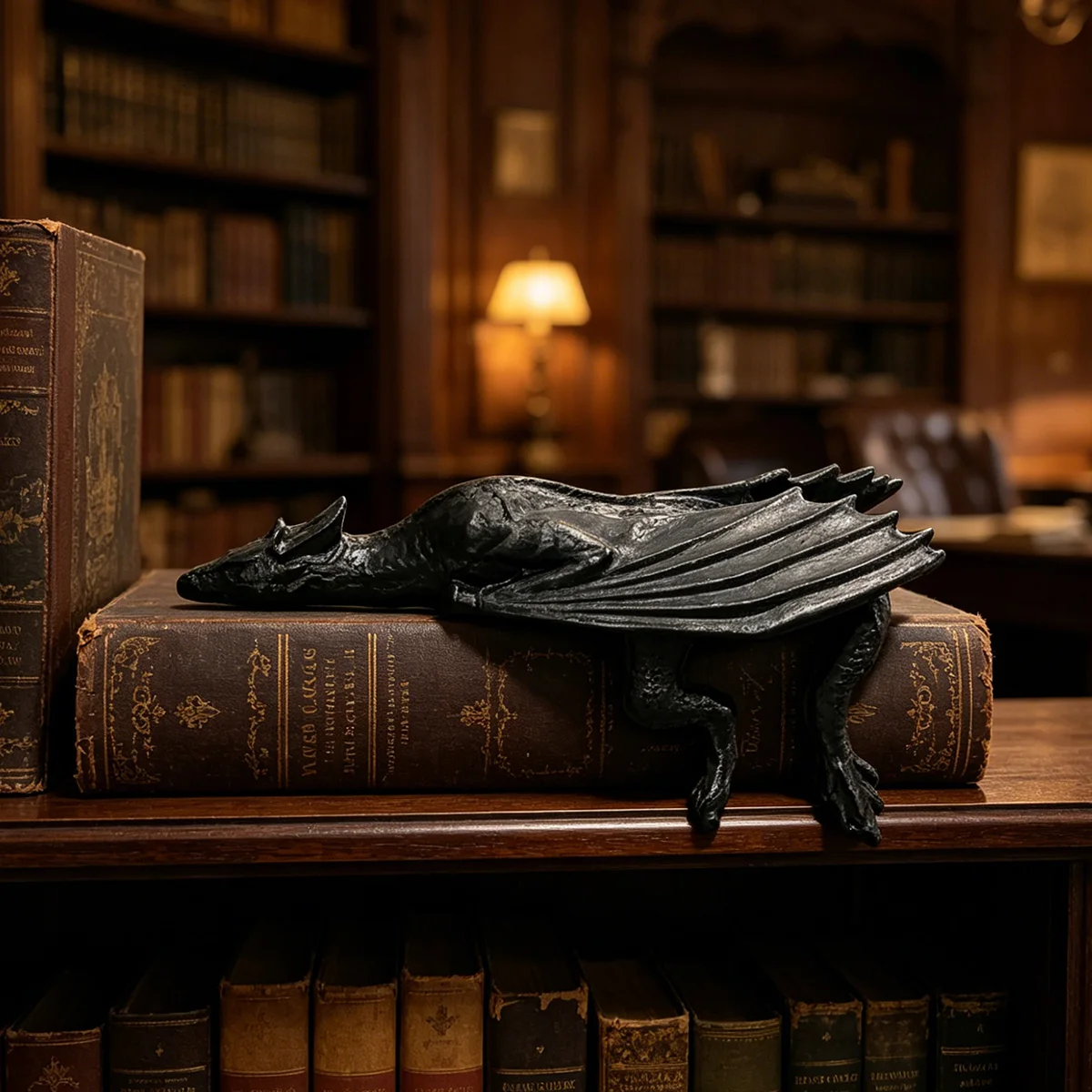 1Pc Resin Decorative Ornament, Home Decor, Flying Dragon Bookshelf Decoration, Bookshelf/Desk/Office Desk Decoration, Hanging Double-Horned Flying Dragon, Ideal Gift for Book Lovers, Adds a Fantasy Style to the Study Room.
