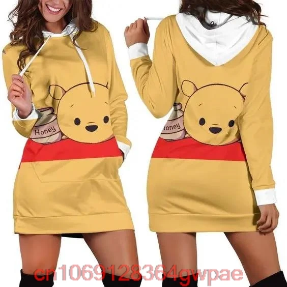 Disney Winnie the Pooh Hoodie Dress Sweater Fashion Disney Piglet Dress Sweatshirt Dress 3d Allover Printed Hoodie for Women