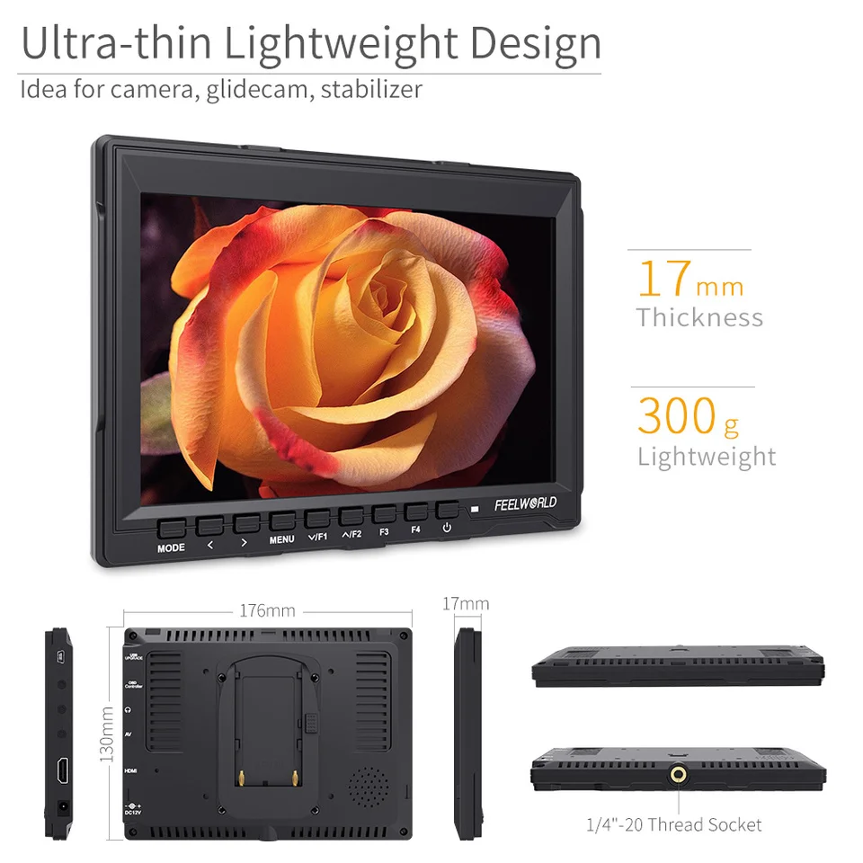 FEELWORLD FW759 7 Inch DSLR Camera Field Monitor 4K HDMI AV Input IPS HD 1280x800 LCD Display Video Assist Protable for Camera