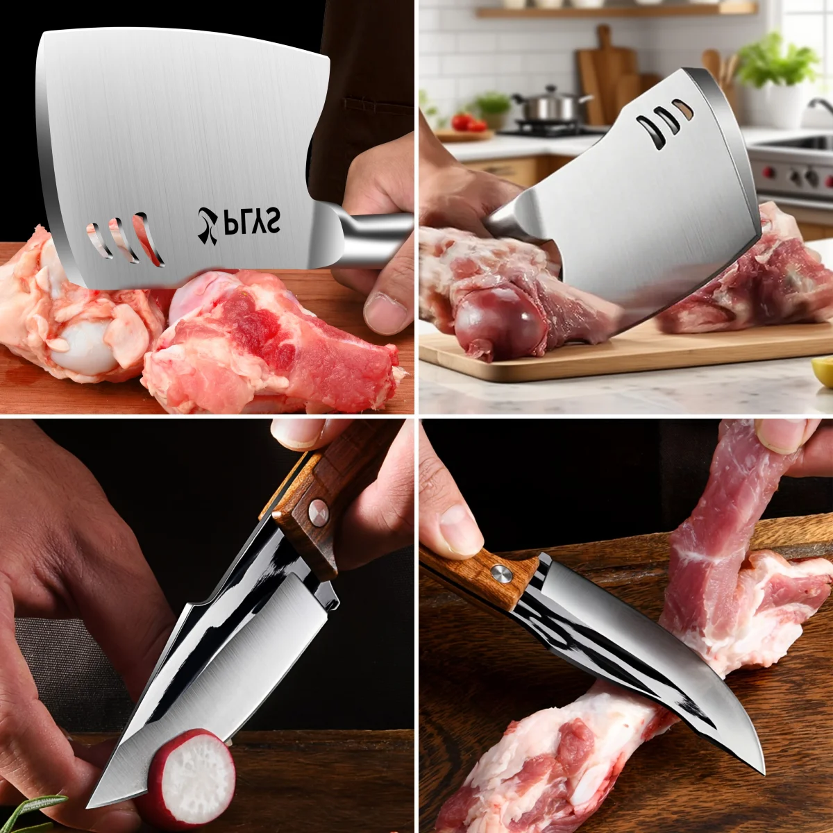 

All-steel Axe Knife and 3PCS Outdoor Knife Set, EDC Tanto Knives, Meat Cleaver, cleaver, Multi functional Slicing Knife, Camp an