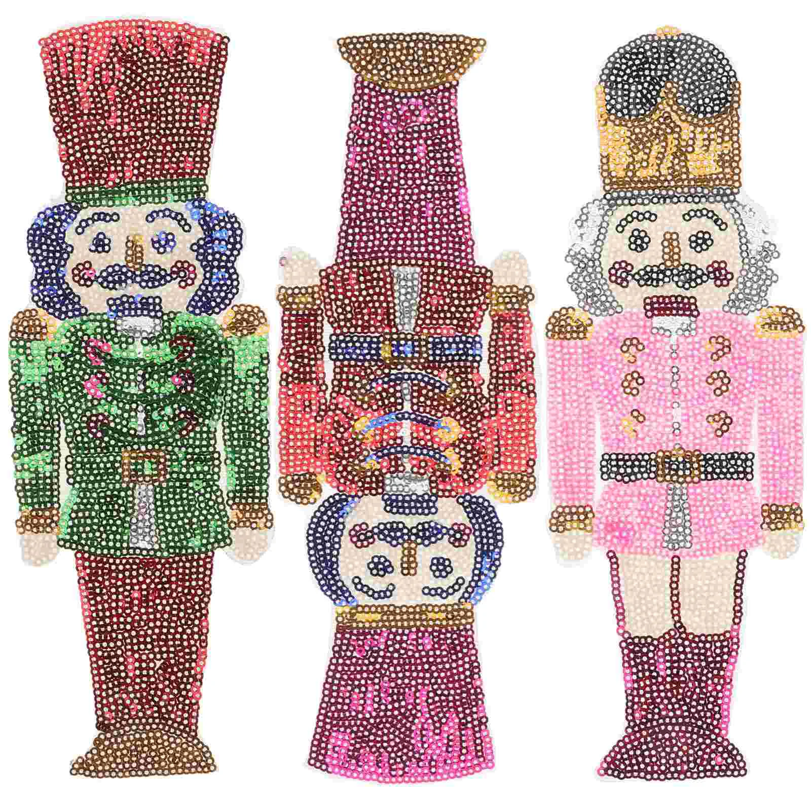 3 Pcs Multifunction Patch Soldier Nutcracker Patches for Hats Sequin Embroidery Adhesive Small