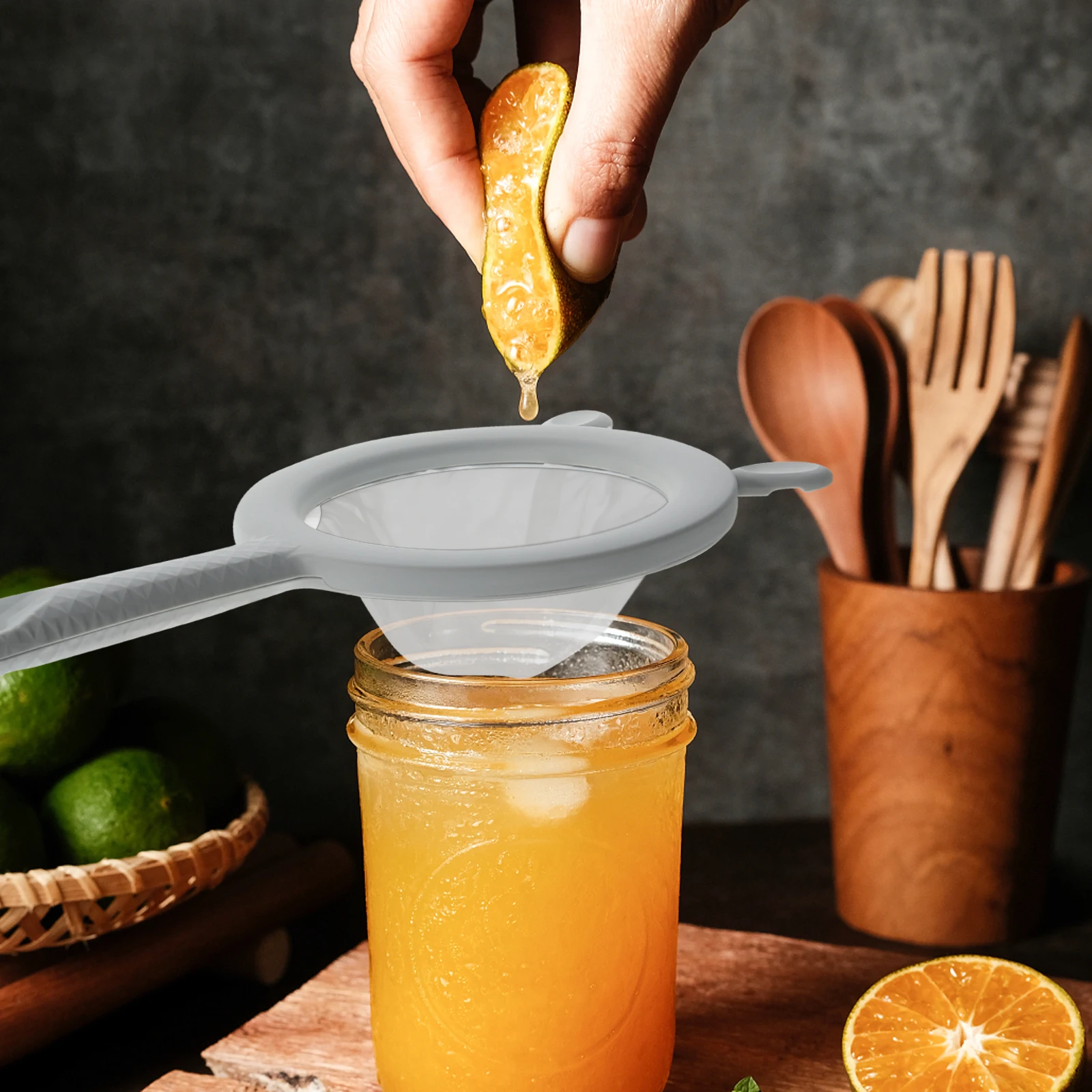 

1 Set Ultra Fine For Juice Soybean Milk Kitchen Tool Fine Mesh Sieve With Handle Filter Spoon Plastic Strainers
