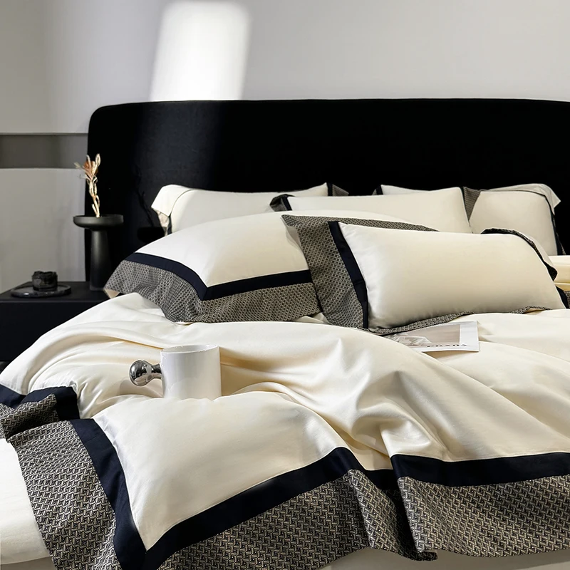 4Pcs Premium 1000TC Egyptian Cotton Simple Solid Color Bedding Set Duvet Cover Bed Sheet/Fitted Sheet Pillowcases Home Textiles