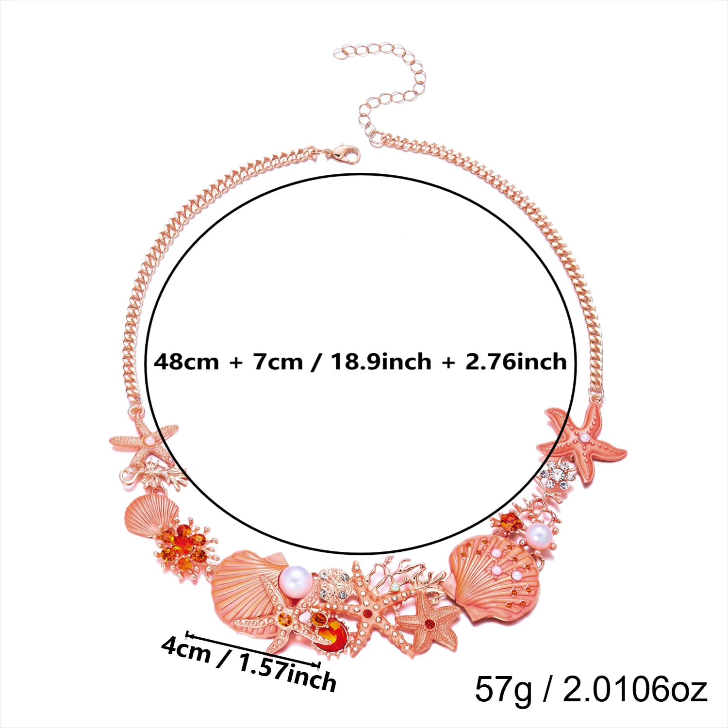 Sommerliches orangefarbenes Emaille-Schmuckset mit Seestern, Muschel und Koralle für Damen – Übertriebener Metall-Ozean-Charm-Schmuck als Geschenk – Detail 9