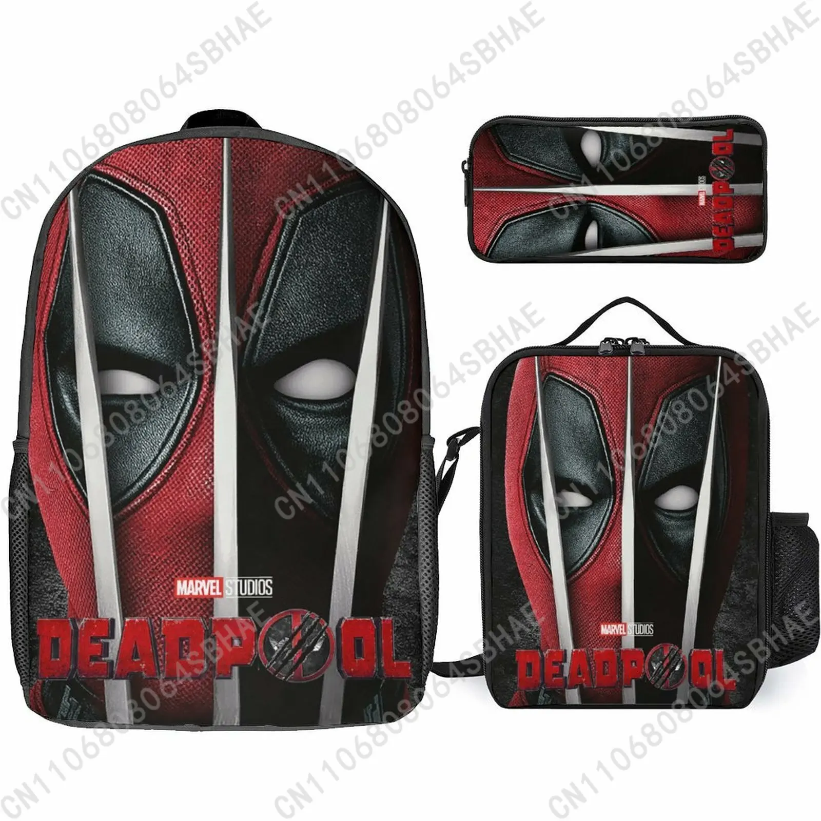 

Marvel Deadpool School Backpack For Teen Middle High School Students 3Pcs Bookbag Lunch Tote Bag Pencil Pouch Cosplay